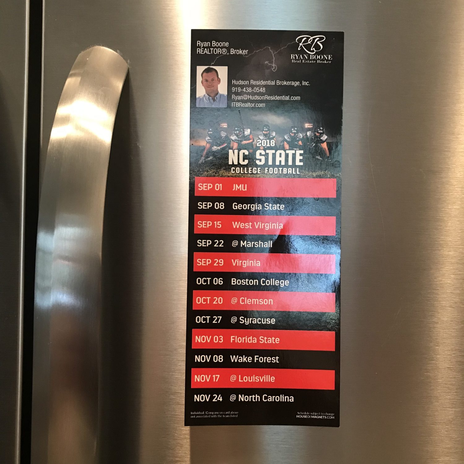 Ryan Boone NC State Football Scheduled Magnet